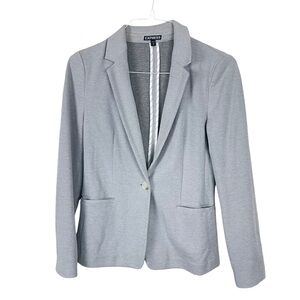 Express One Button Blazer Jacket Gray Sz S Pockets Knit Stretch